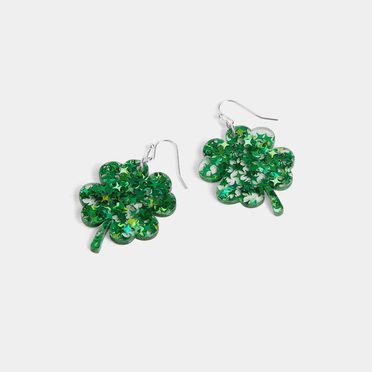 Silver Dangle Open Clover Earrings main image 0