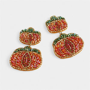 Pumpkin Beaded Earrings - Orange