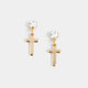 Clear Stone Cross Dangle Earrings - Gold - Gold