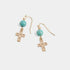 Turquoise Cross Drop Earrings - Gold