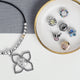 Black Leather and Mixed Metal Bead Flower Necklace - Silver