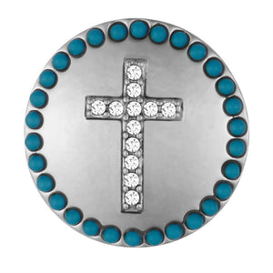 Cross with Turquoise Surround - Final Sale - Rhodium