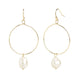 Gold Hoop Pearl Dangle Earrings - White