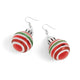 Christmas Bulb Dangle Earrings - Red Stripe - Red