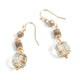 Taupe and Gold Facet Bead Dangle Earrings - Gold