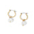 Small Gold Hoop with Pearl Dangle Earrings - Gold