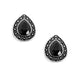 Teardrop w/ Black Stone Stud Earrings - Silver