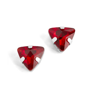 Triangle Jewel Stud Earrings - Red