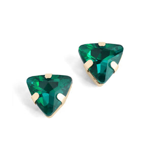 Triangle Jewel Stud Earrings - Green