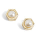 Gold Hexagon Pearl Stud Earrings - Gold